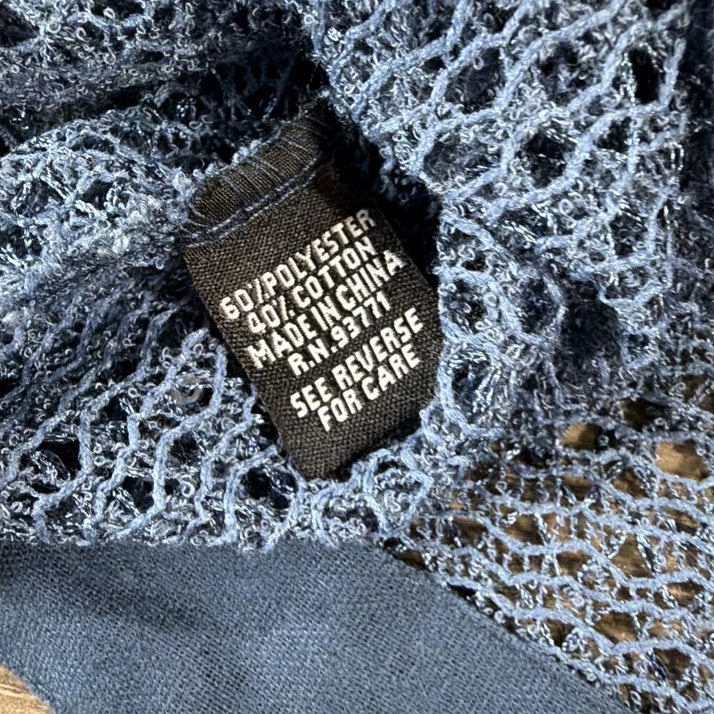 Y2K Kaktus Sz L Blue Crochet Toggle Cardigan Whimsigoth Boho Festival Fairy Knit - Picture 5 of 11